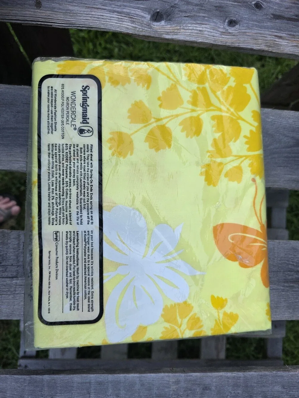 Vtg Springmaid Wondercale No-Iron Percale Queen Flat Sheet Yellow Butterflies
